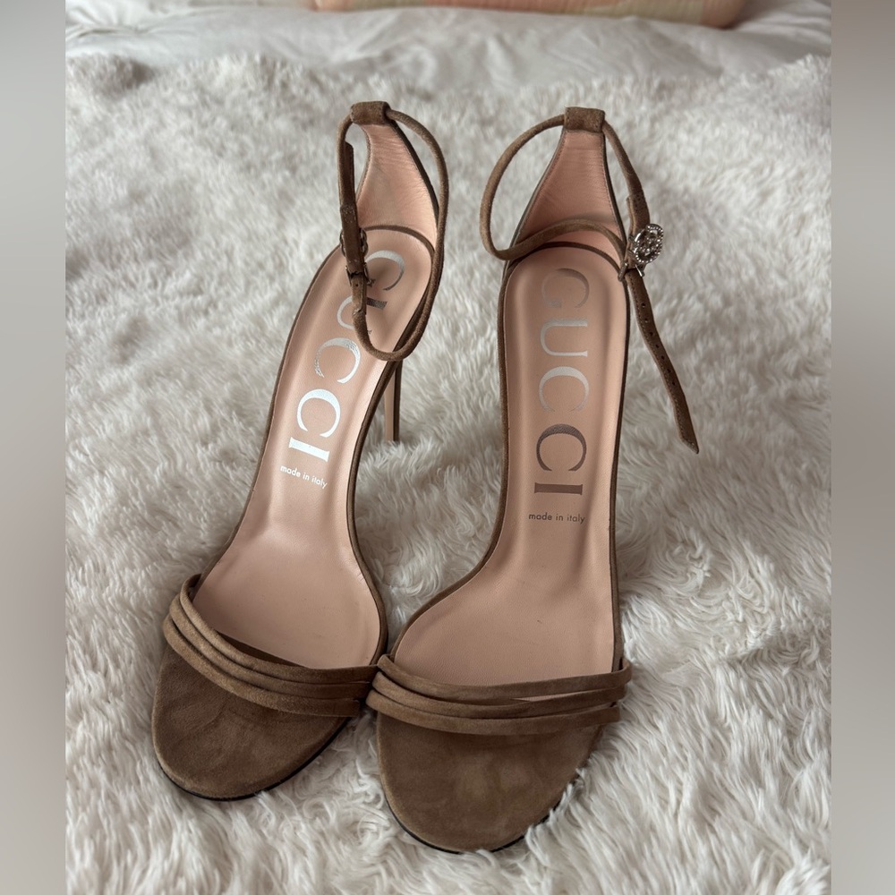Gucci Kid Scamosciato Suede Strappy Heels